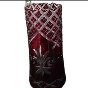 Vintage Czech Bohemian Ruby Cut To Clear Glass 7" Candle Hurricane